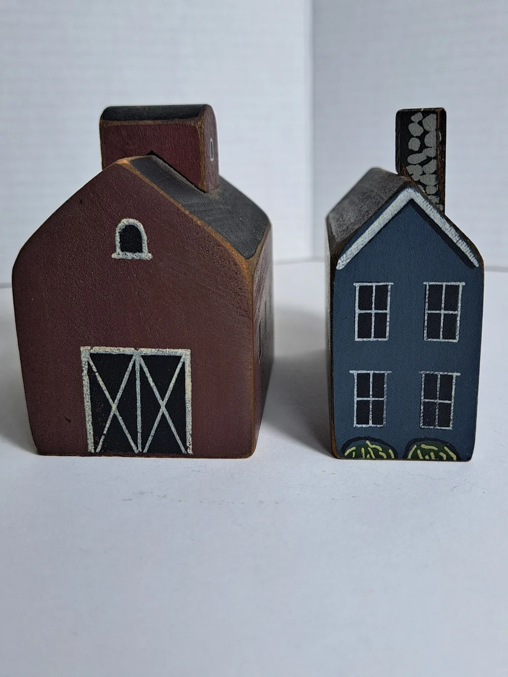 Lot of 4 Vintage Miniature Folk Art-Style Wooden Block Houses by Tender Heart